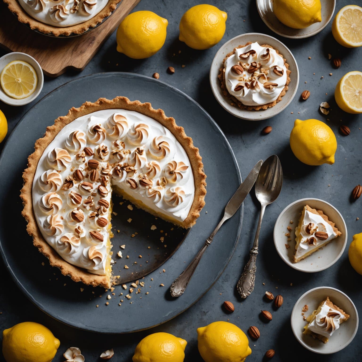 Sitronmarengspai med hasselnøttshortbreadbunn