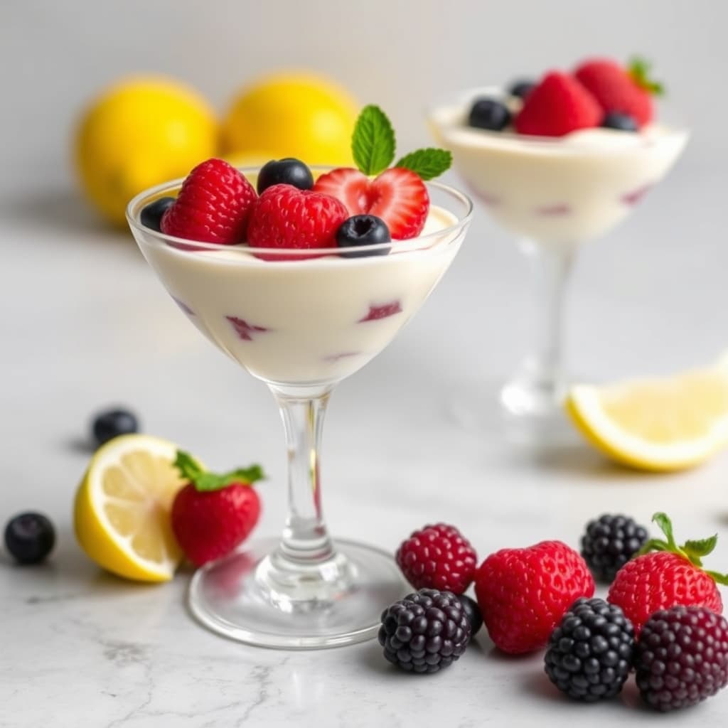 Sitronmousse med friske bær