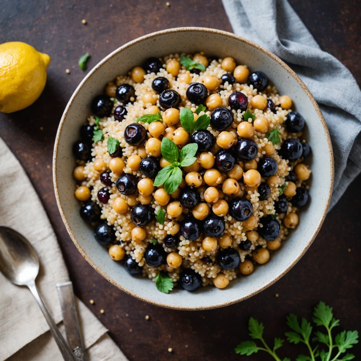 Sitronquinoa med kikerter og huckleberries