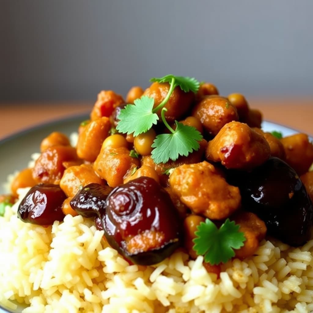 Sitronris og aubergine- og kikertergryte