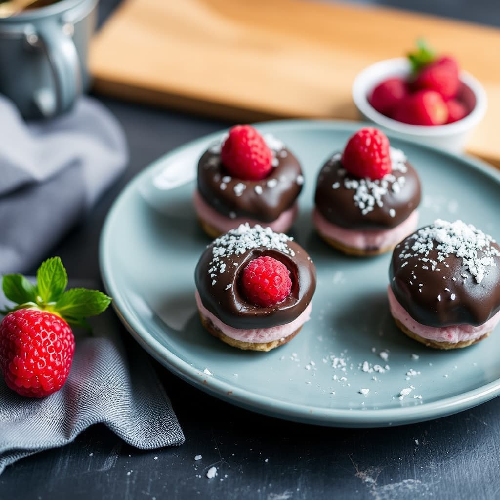 Sjokolade- og bringebær-petit fours