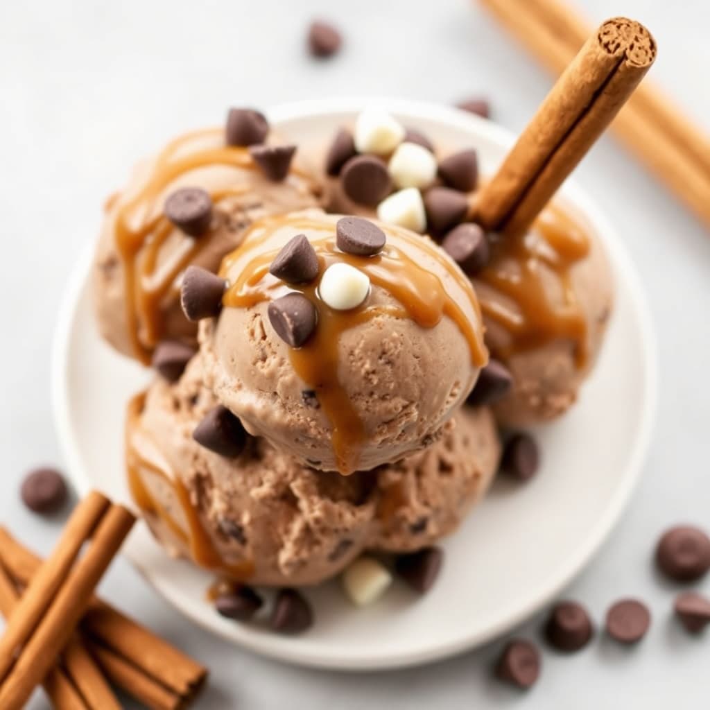 Sjokolade- og kanelkaramelliskrem med hvite og mørke sjokoladeknapper