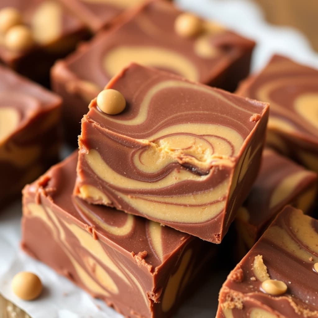 Sjokolade- og peanøttsmør-swirled fudge