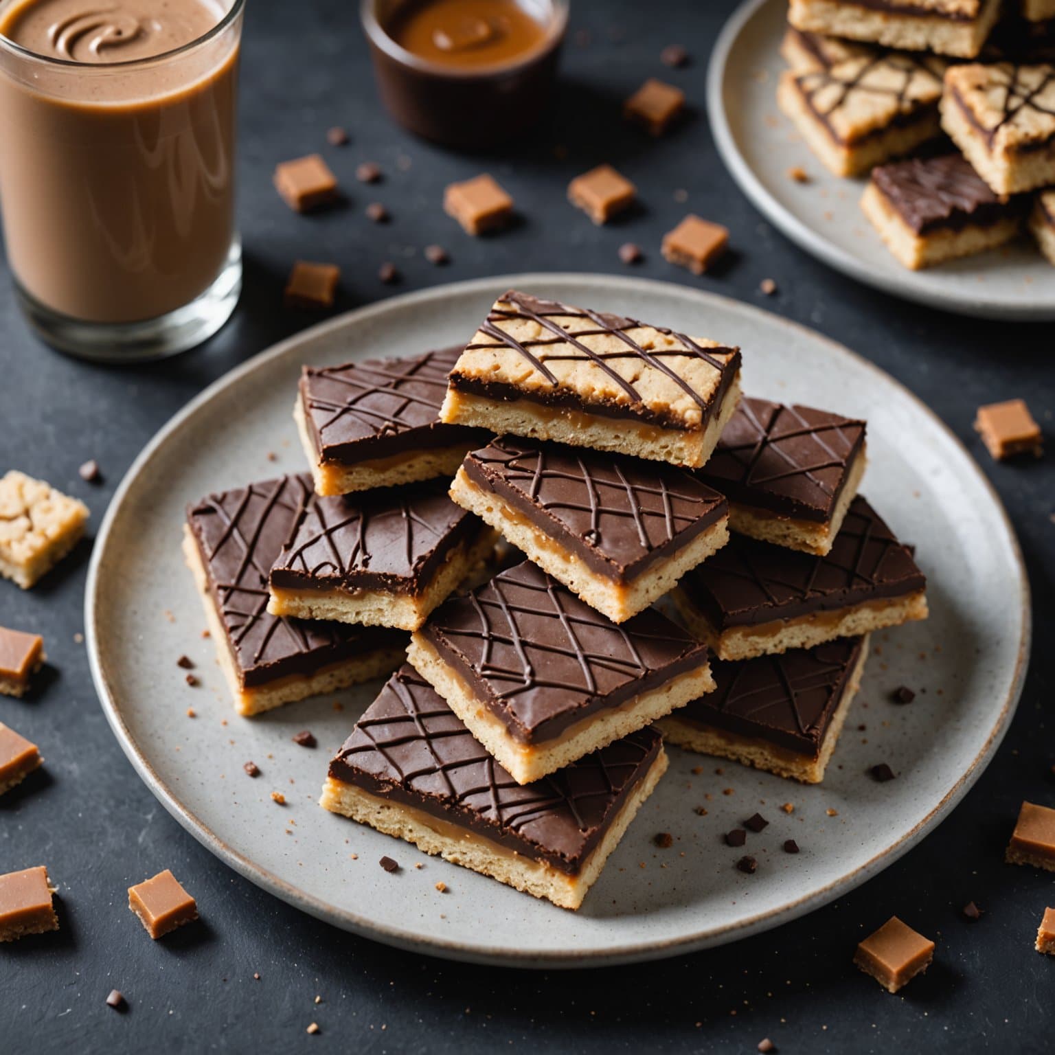 Sjokolade- og toffee-kjeks med shortbread-fingre