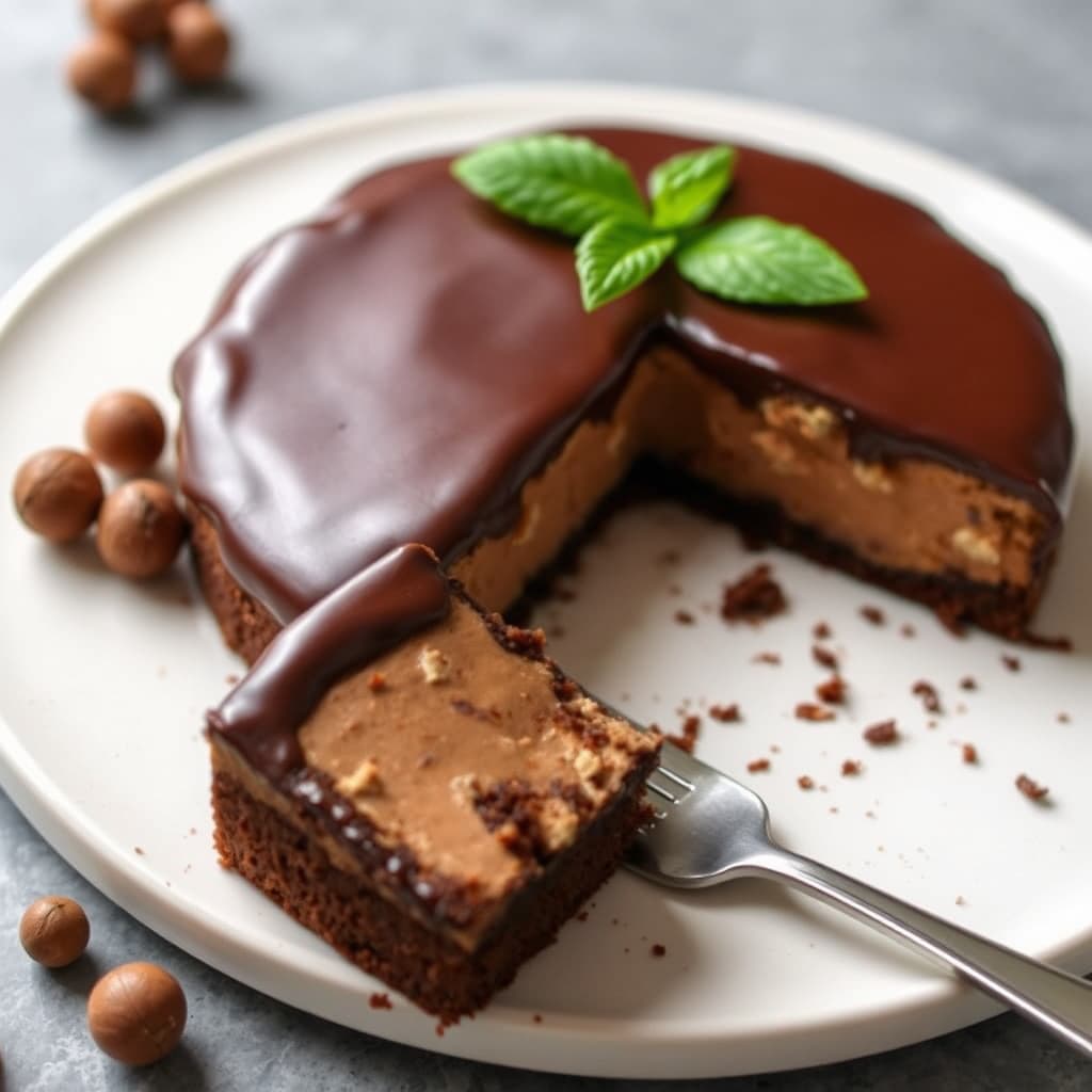 Sjokoladeglassert hasselnøttmoussekake