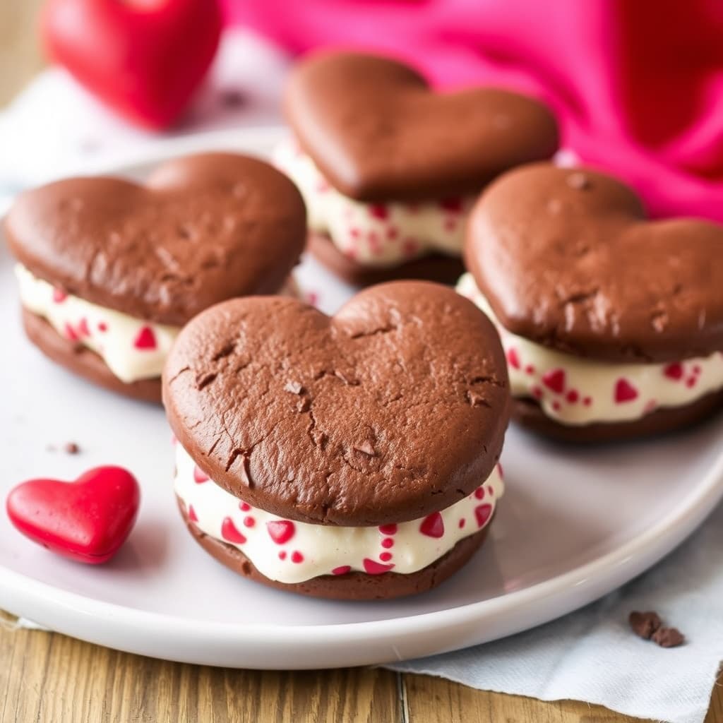 Sjokoladehjerte iskrem-sandwiches
