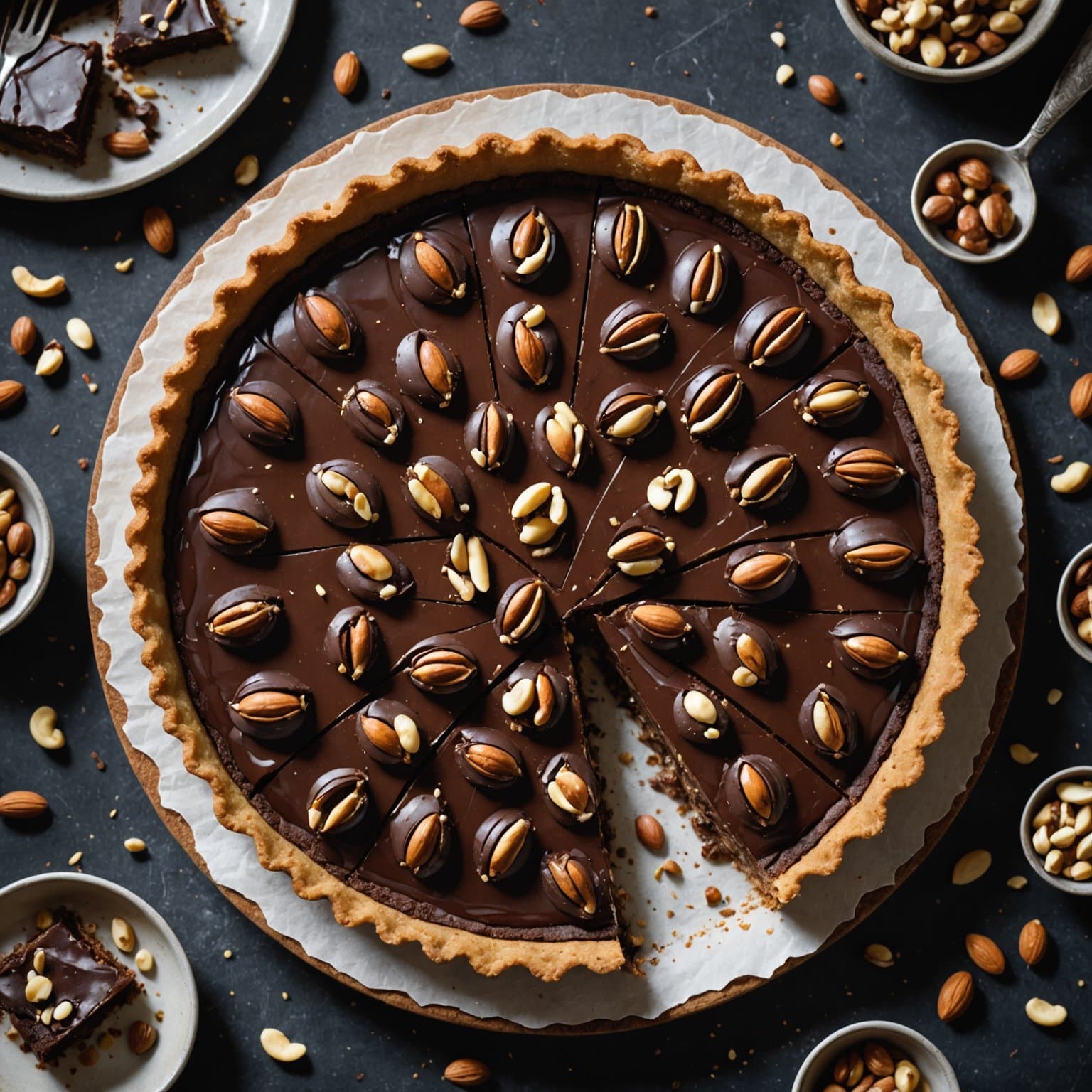 Sjokoladekake med blandede nøtter i kjeksbunn