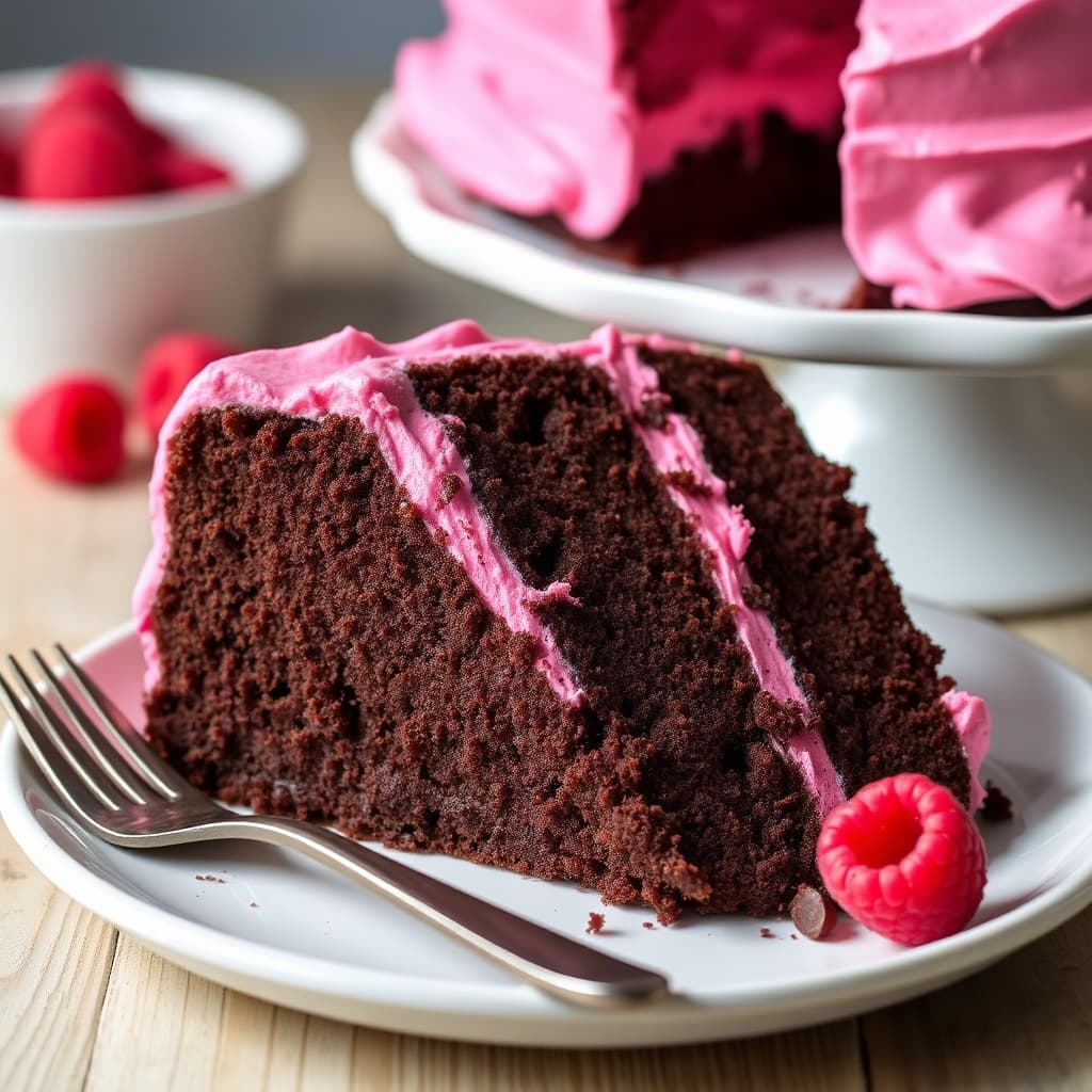 Sjokoladekake med bringebærmeringue-smørkrem