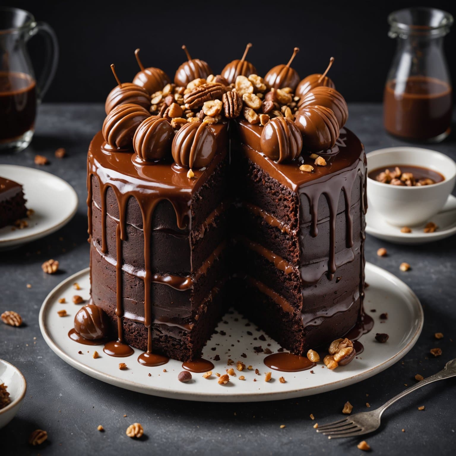 Sjokoladekake med ganache og pralinetopping