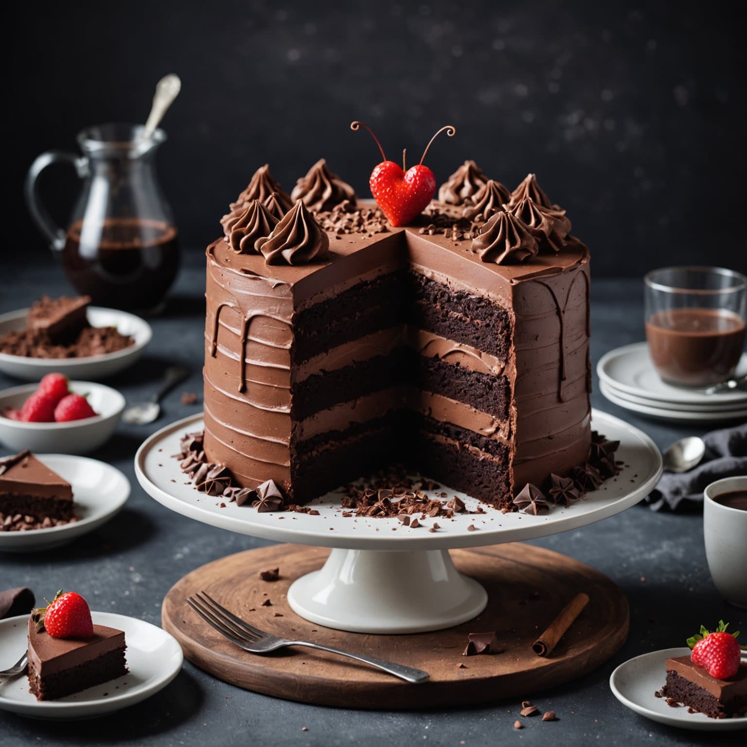 Sjokoladekake med lag av sjokolade- og kanelmousse