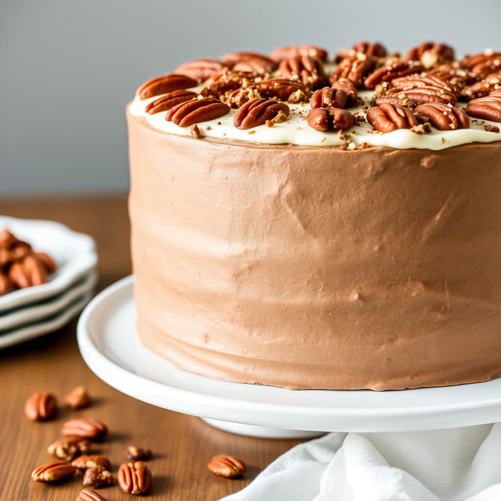 Sjokoladekake med pekannøtter i lag