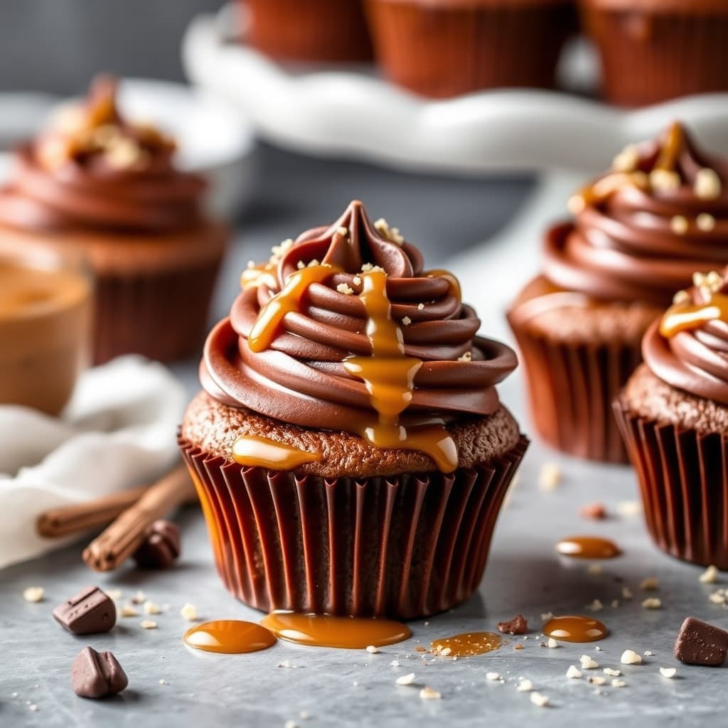 Sjokoladekaramellcupcakes med saltet smak