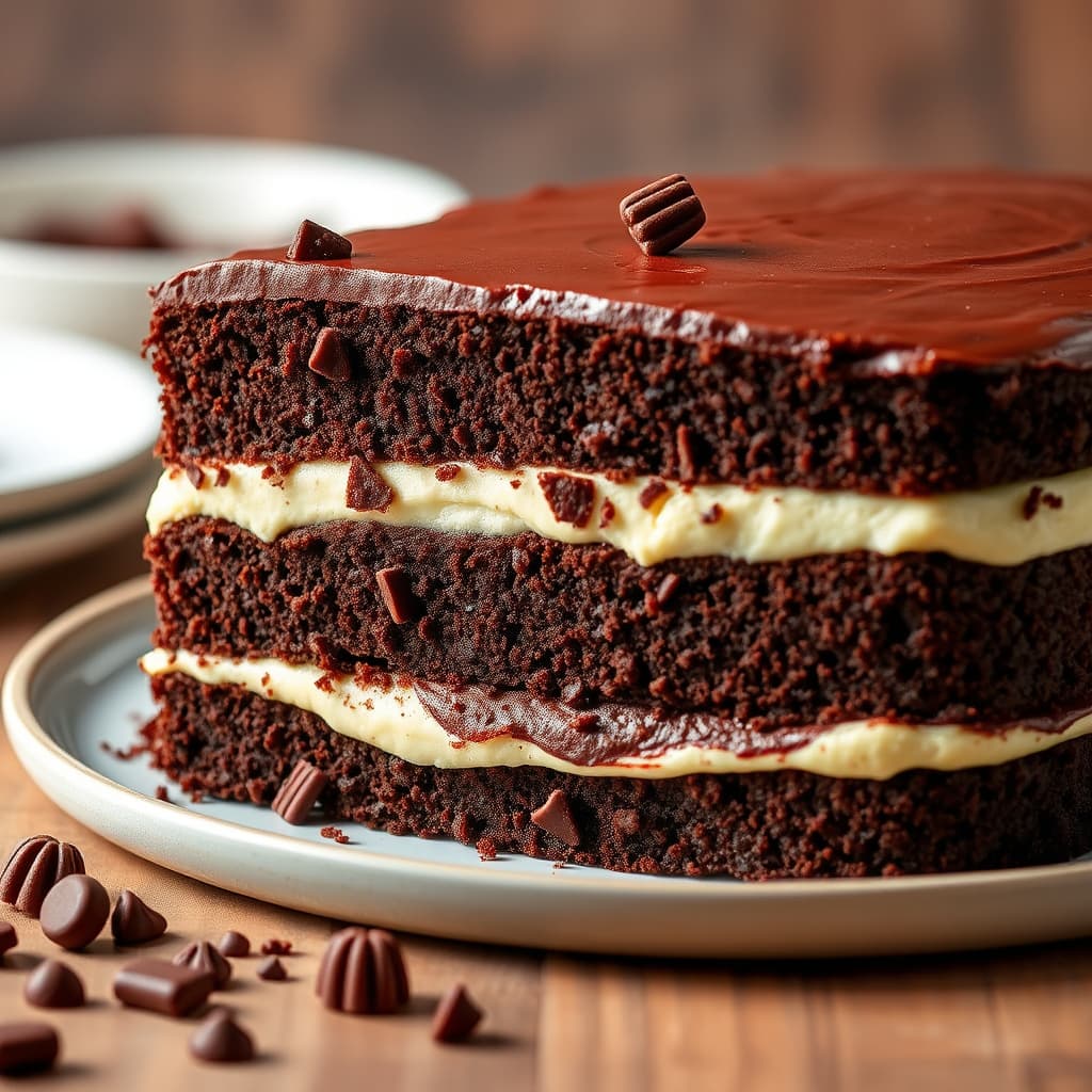 Sjokoladekremlagkake med fudgefyll