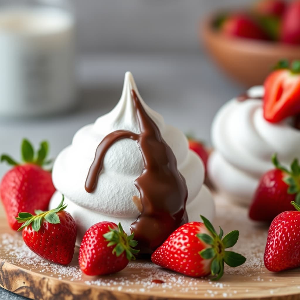 Sjokolademarengs og jordbær