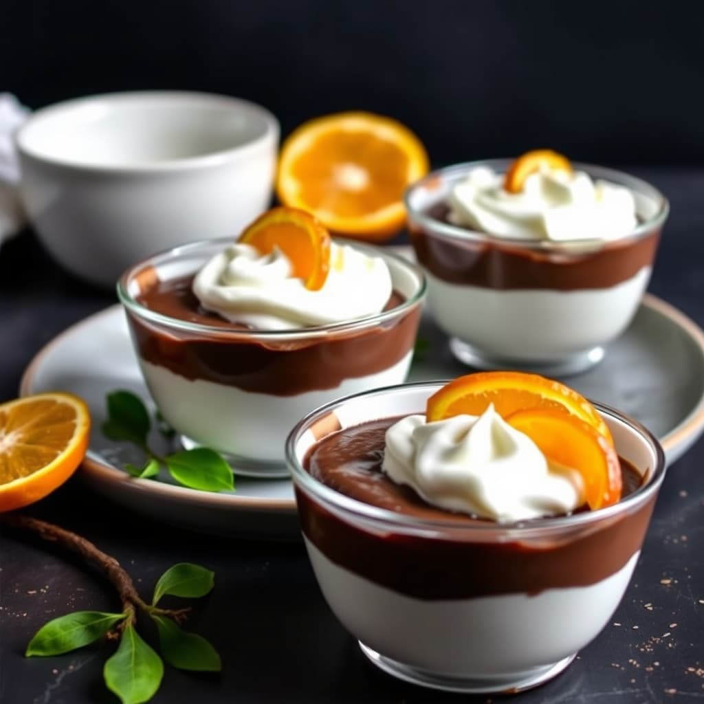 Sjokoladepudding med appelsinpisket krem