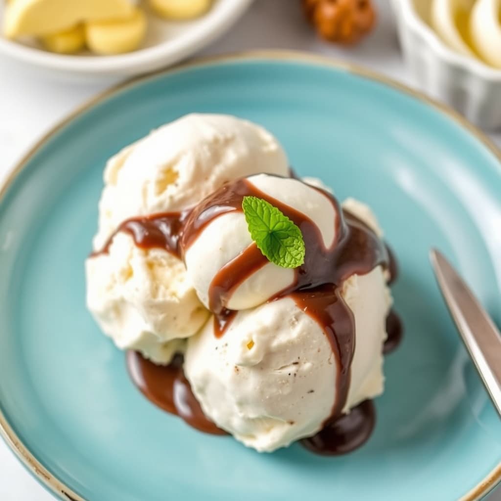 Sjokoladesaus i skallet til iskremen