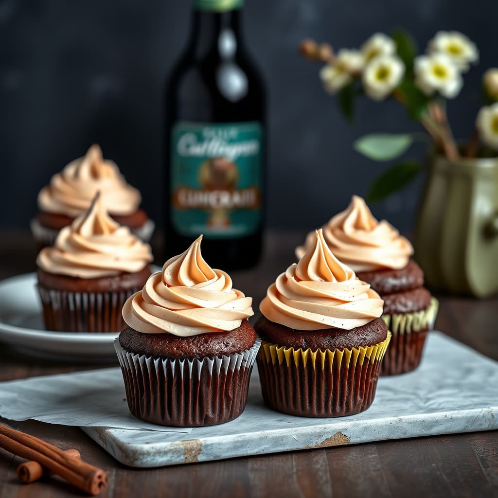 Sjokoladestoutcupcakes med ingefærkrydret sveitsisk smørkrem