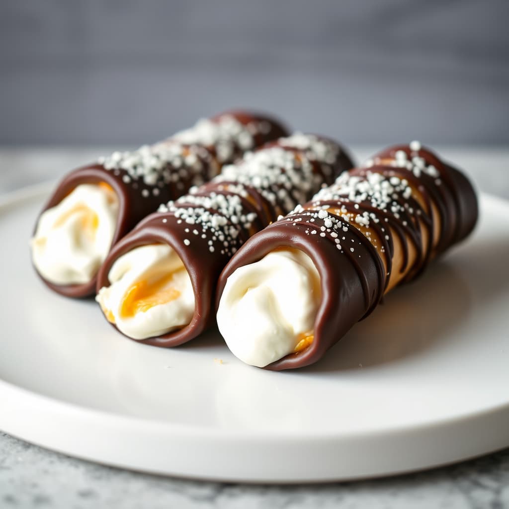 Sjokoladetrekkede cannoli med appelsinricotta-fyll