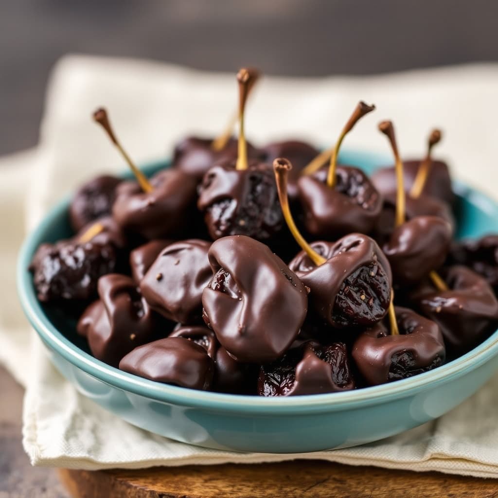 Sjokoladetrekkede tørkede kirsebær