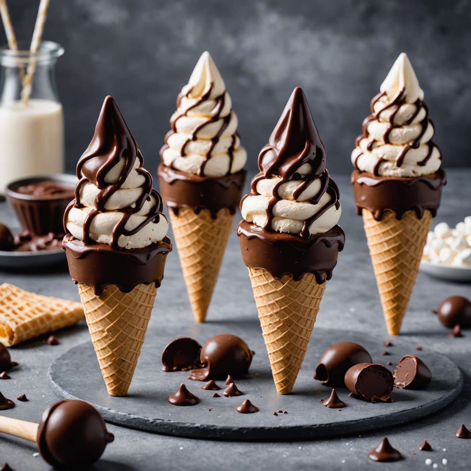 Sjokoladetrekte marshmallow-iskremkjeks med vaffelkjeks