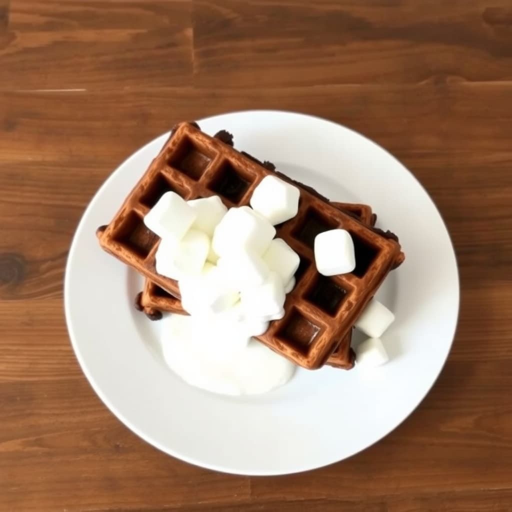 Sjokoladevafler med marshmallow-saus