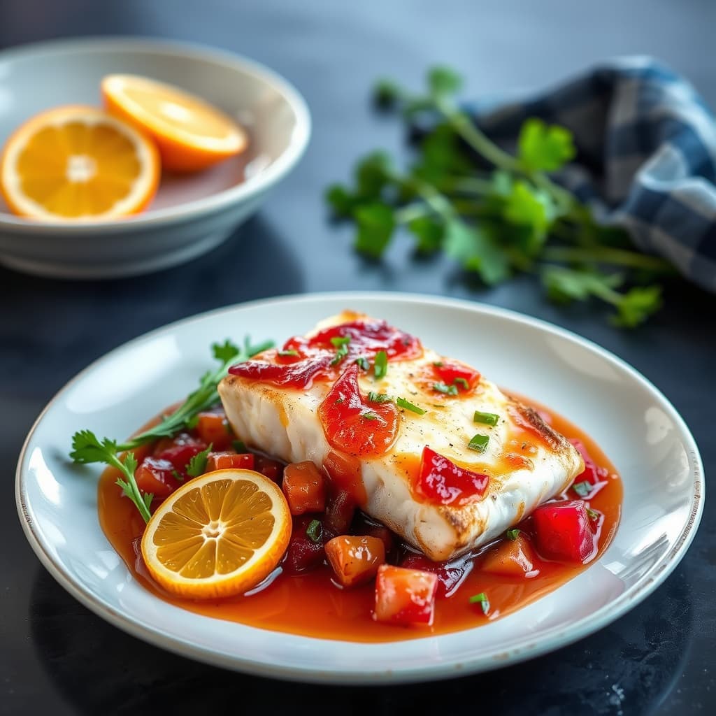 Sjøtunge med søt-syrlig appelsin- og rabarbersaus