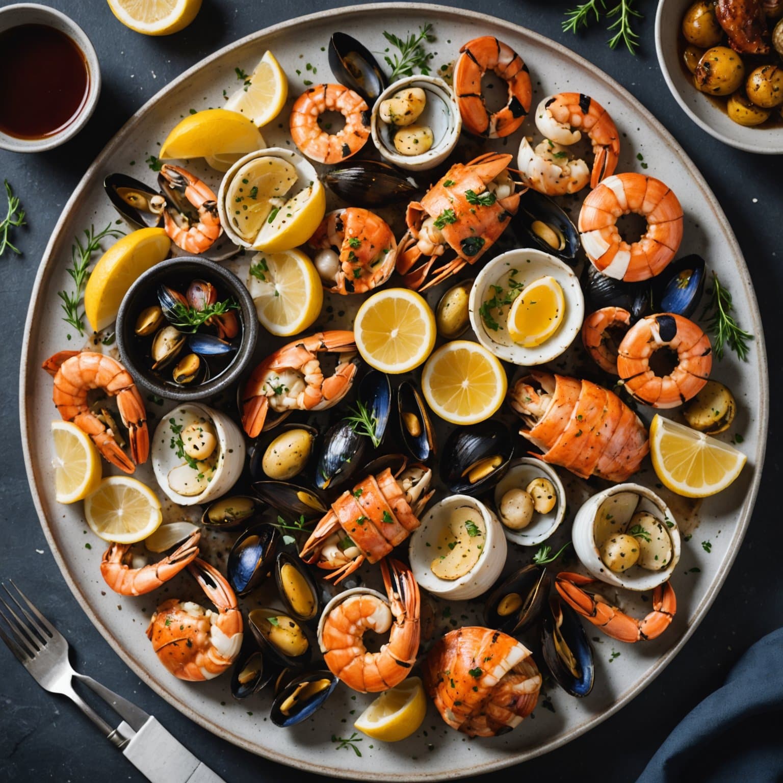 Skalldyr og kjøtt-grilltallerken