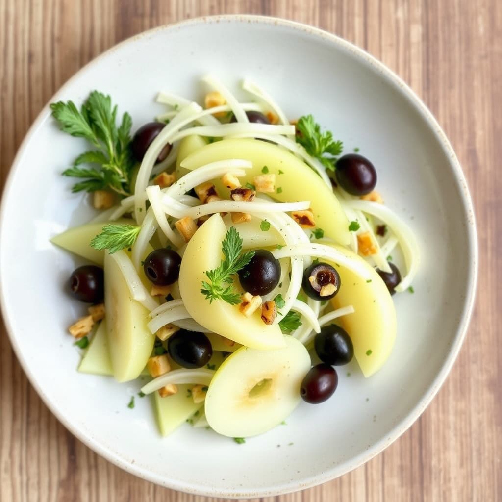 Skåret honningmelon, fennikel og olivensalat