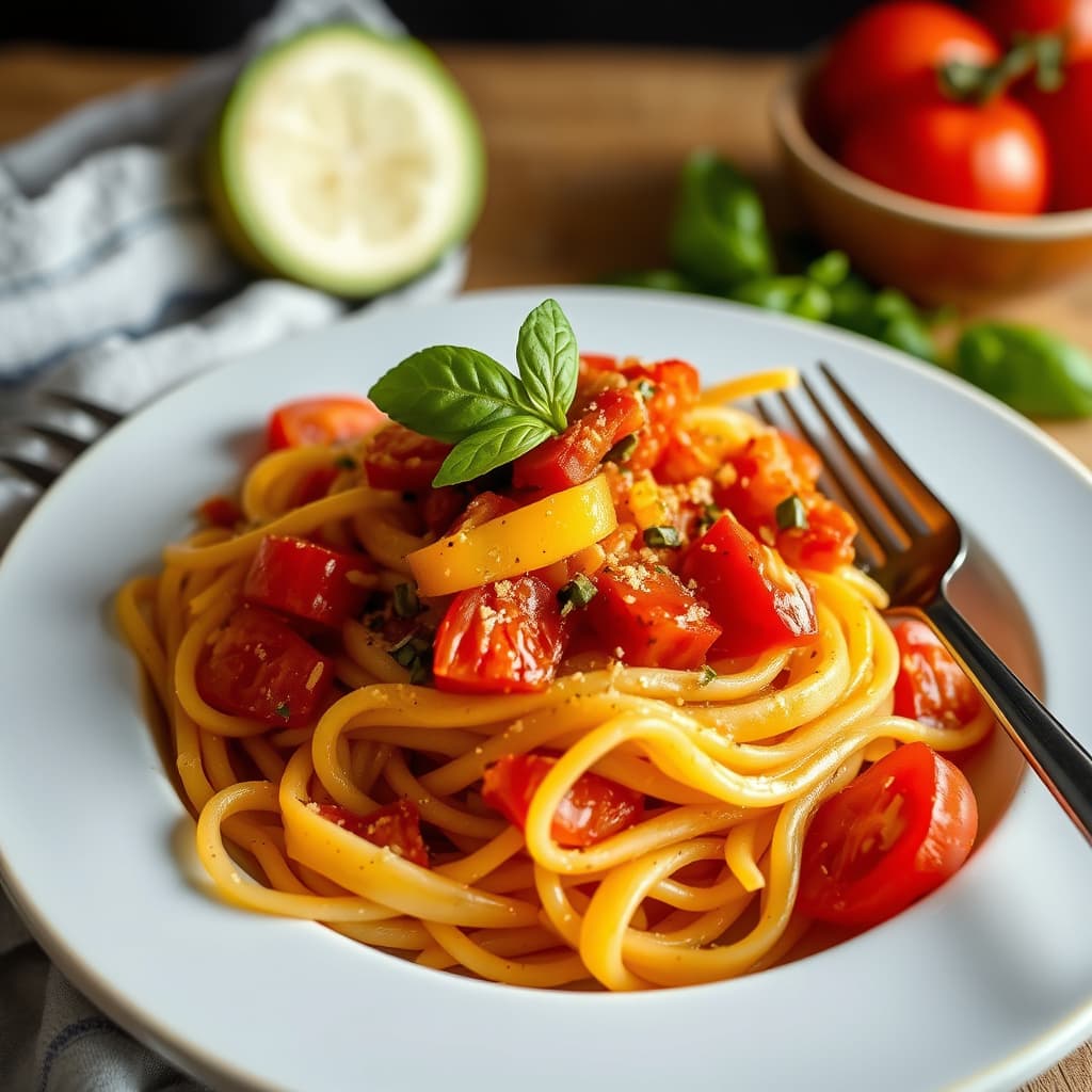 Skåret squash og tomatpasta