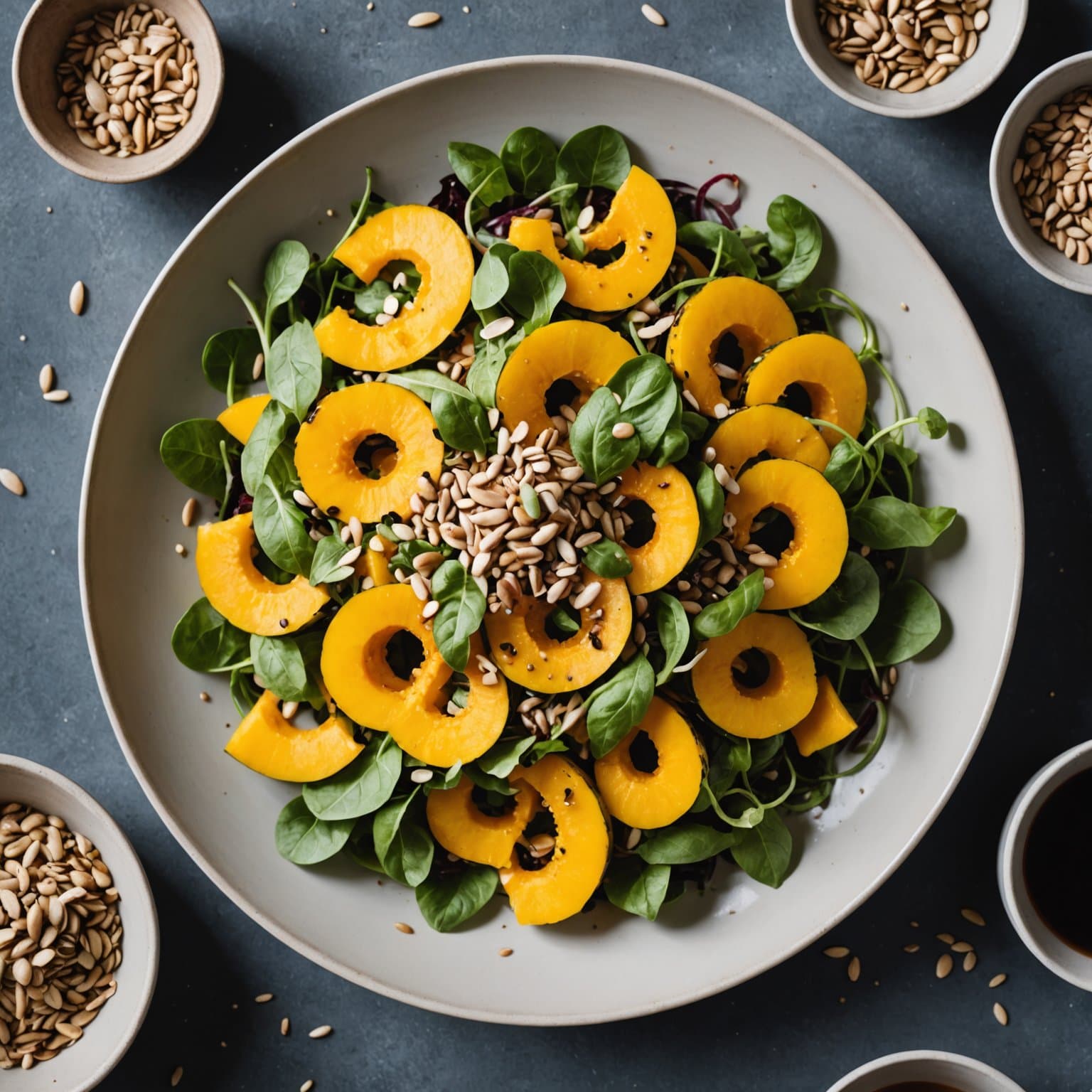 Skåret squashsalat med solsikkefrø