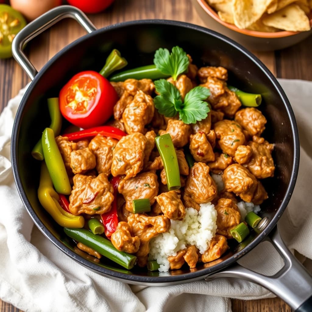 Skillet med svinekjøtt og paprika