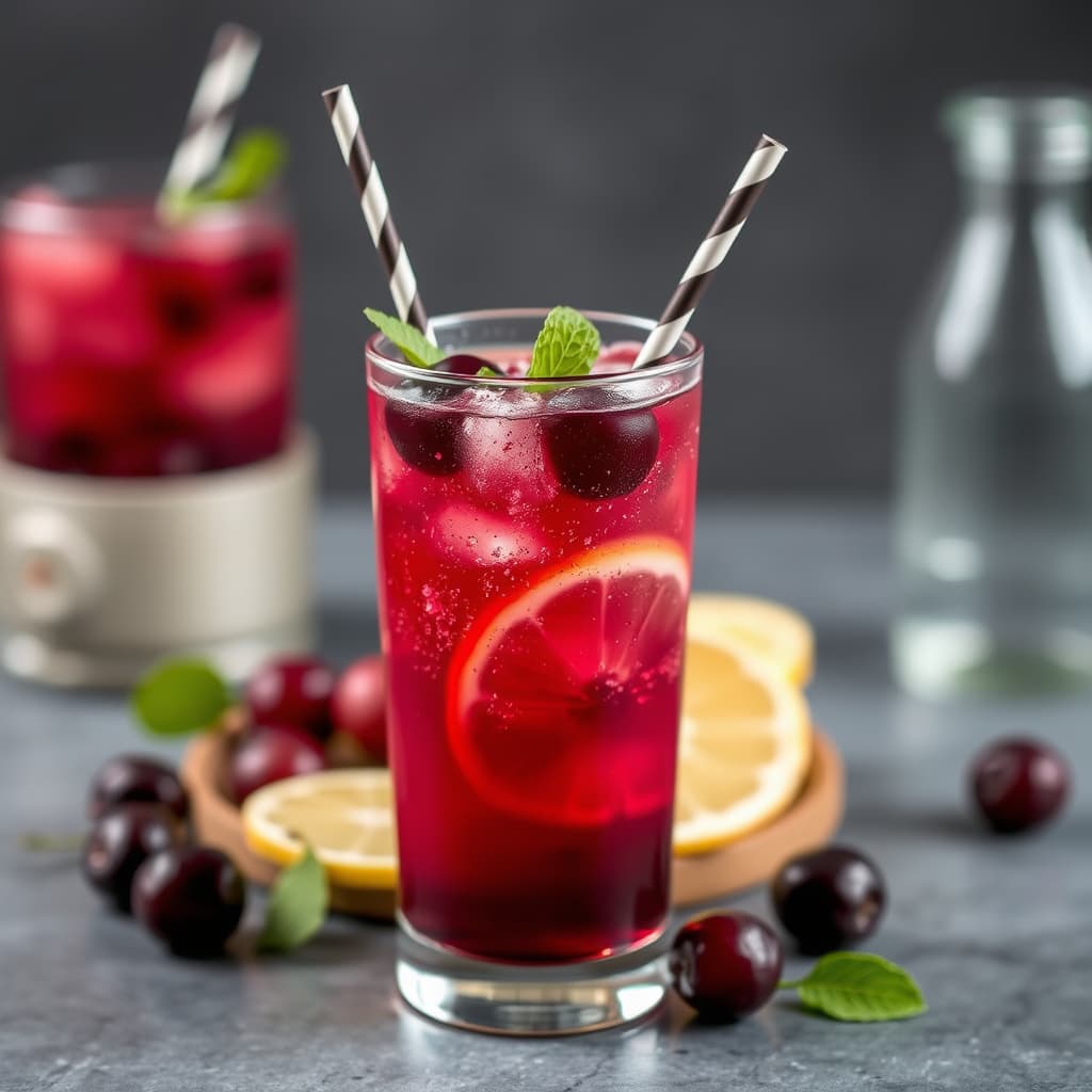 Skinnende svart kirsebær- og druespritzer