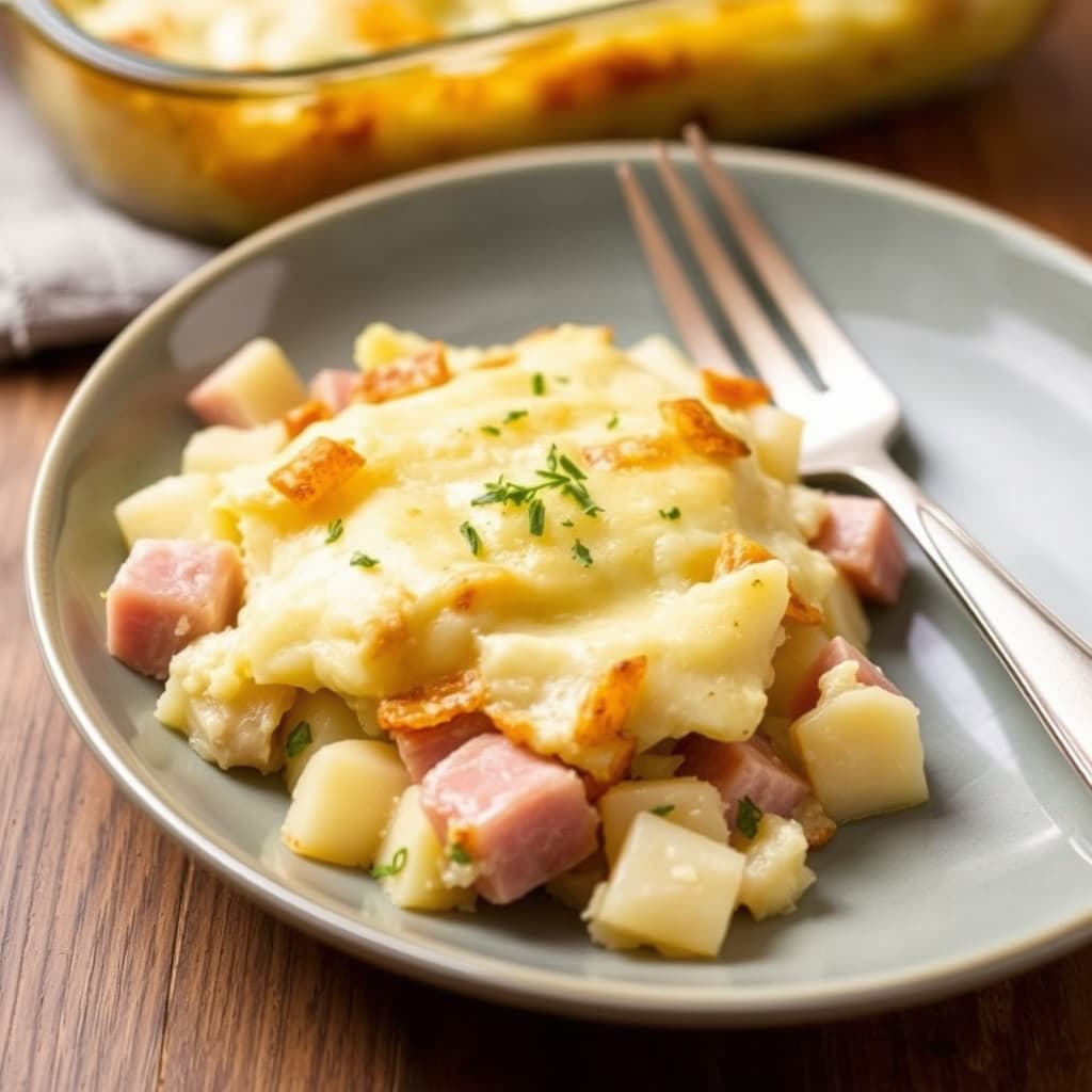 Skivede poteter og skinke