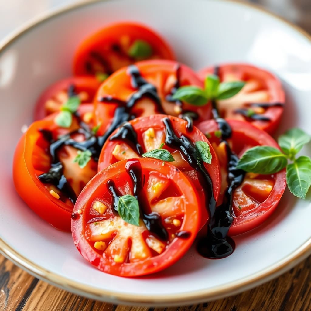 Skivede tomater med honning-balsamico-dressing