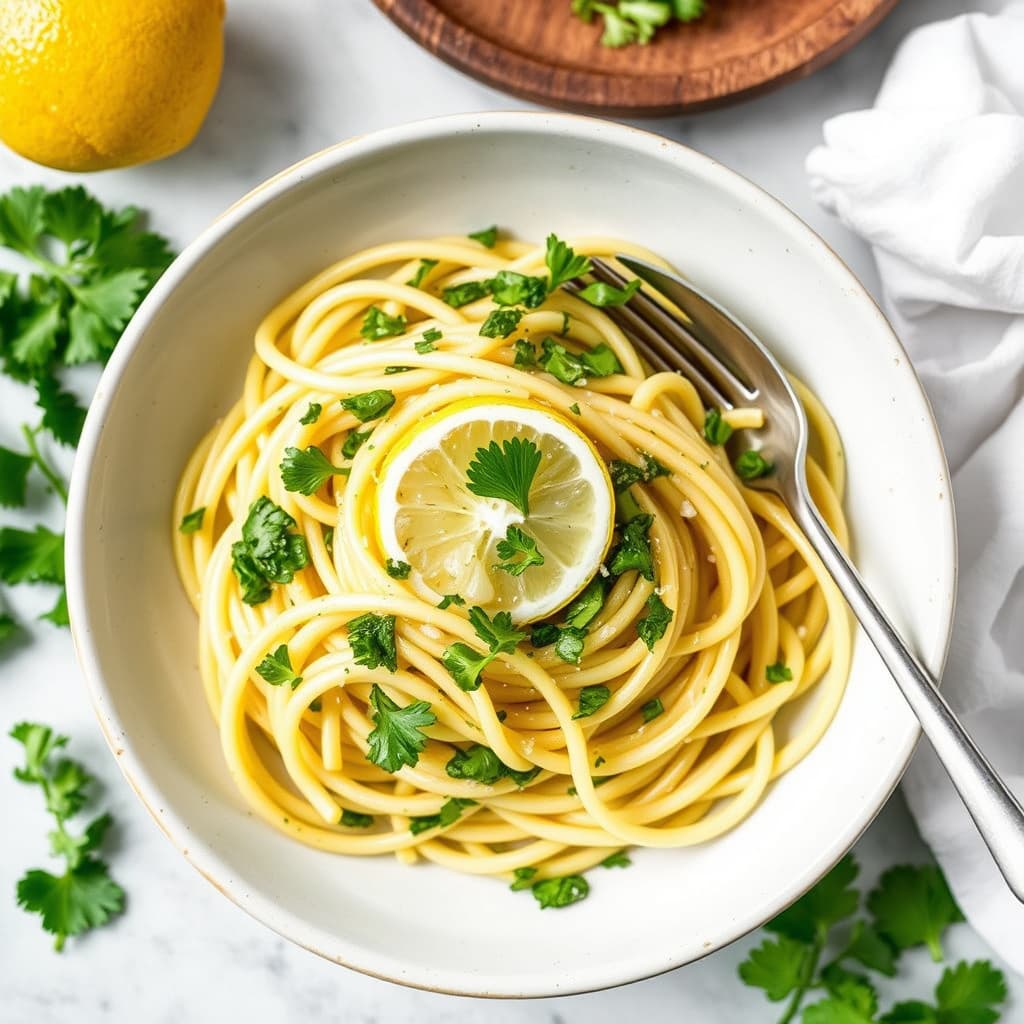 Smøraktige sitron- og persiljenudler