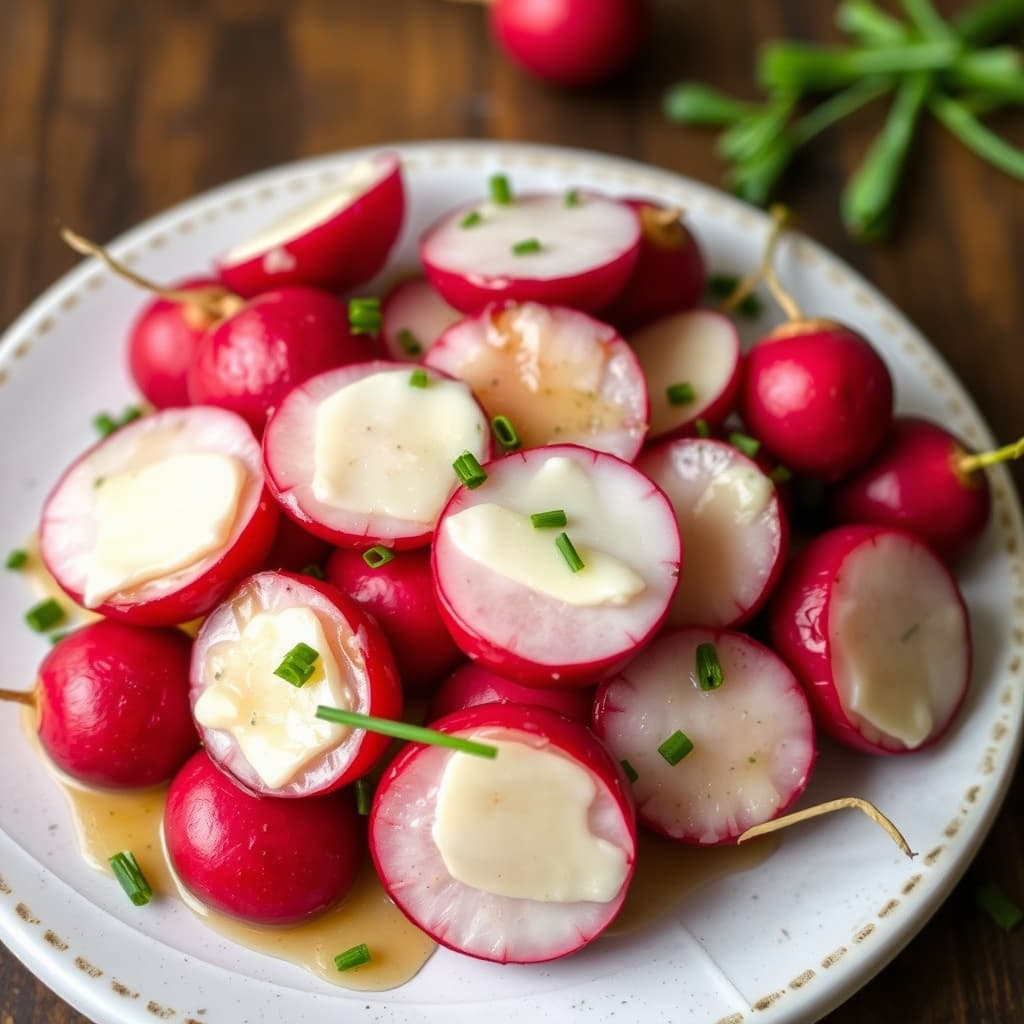 Smørdampede reddiker med honning og gressløk