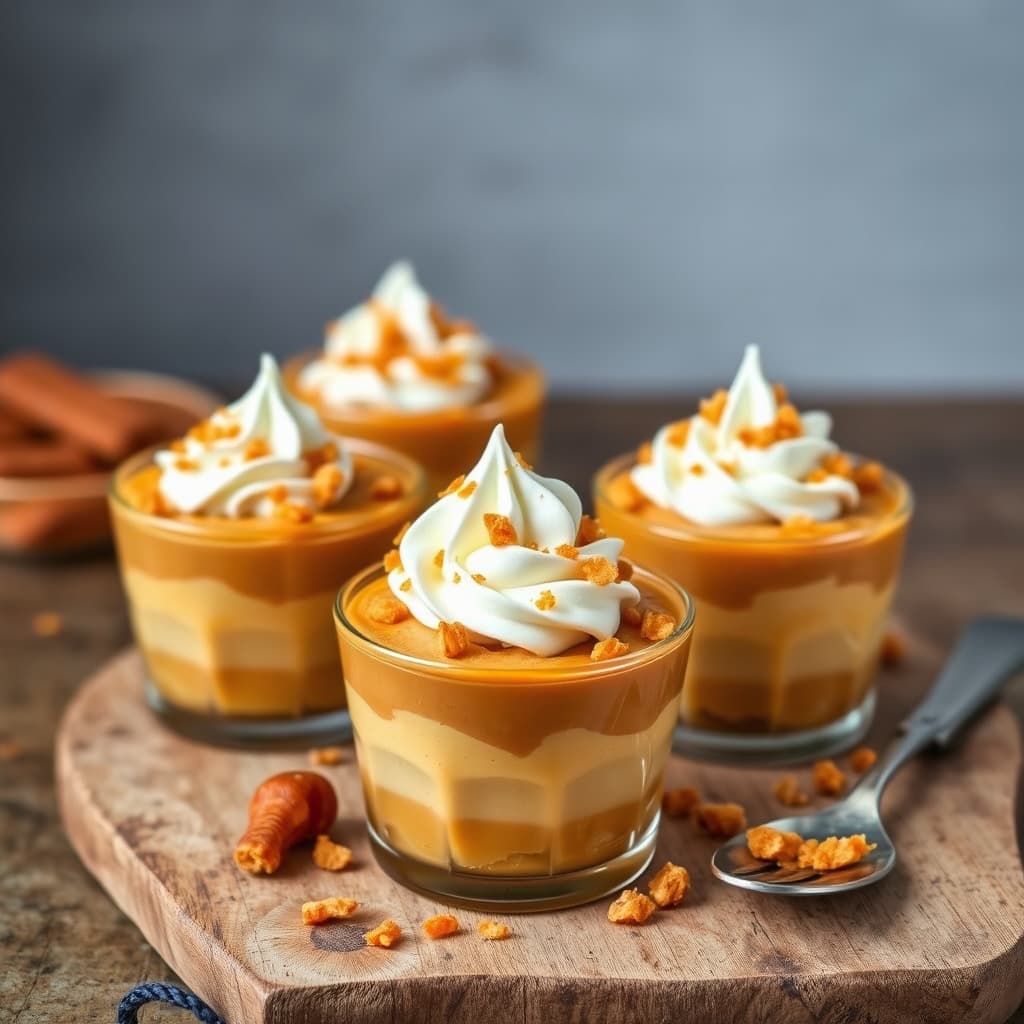 Smørkaramellpudding med pisket krem og knust engelsk toffee