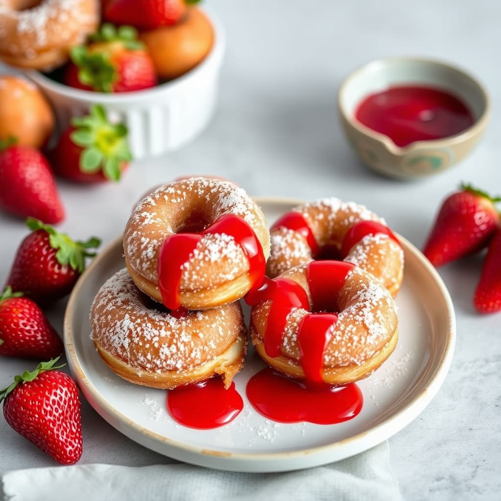 Smultringkuler med jordbærsaus