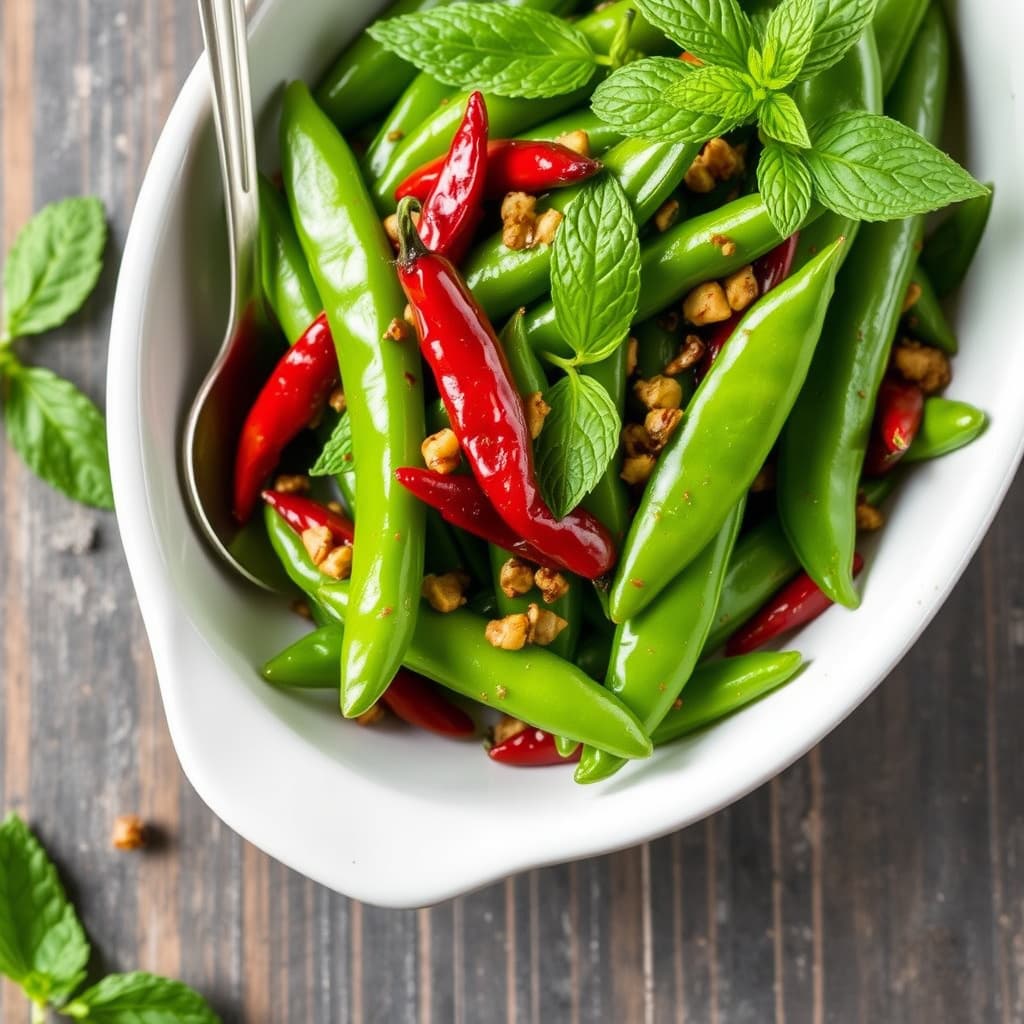 Snapsbønner med chili og mynte