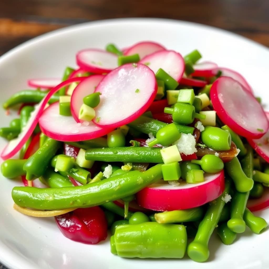 Snøerter, vårløk og reddiksalat