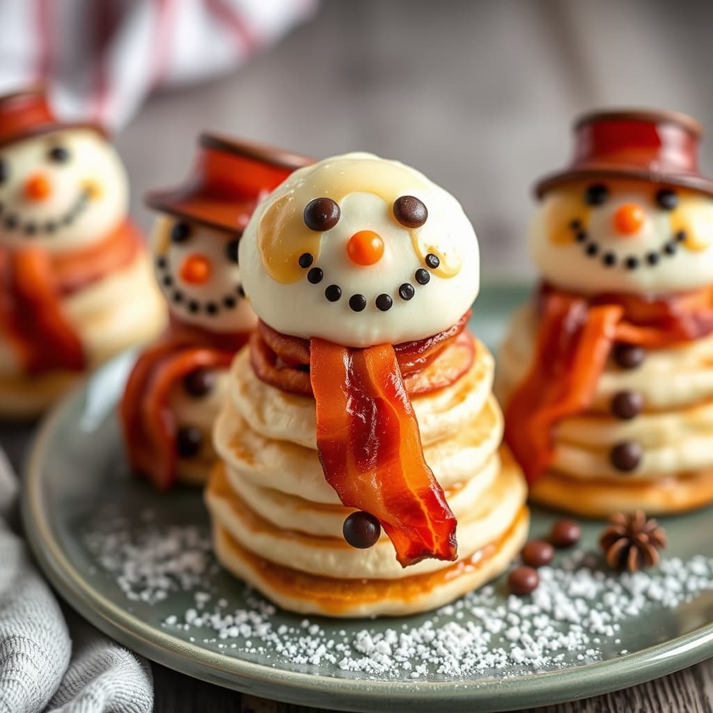 Snømannpannekaker med baconskjerf