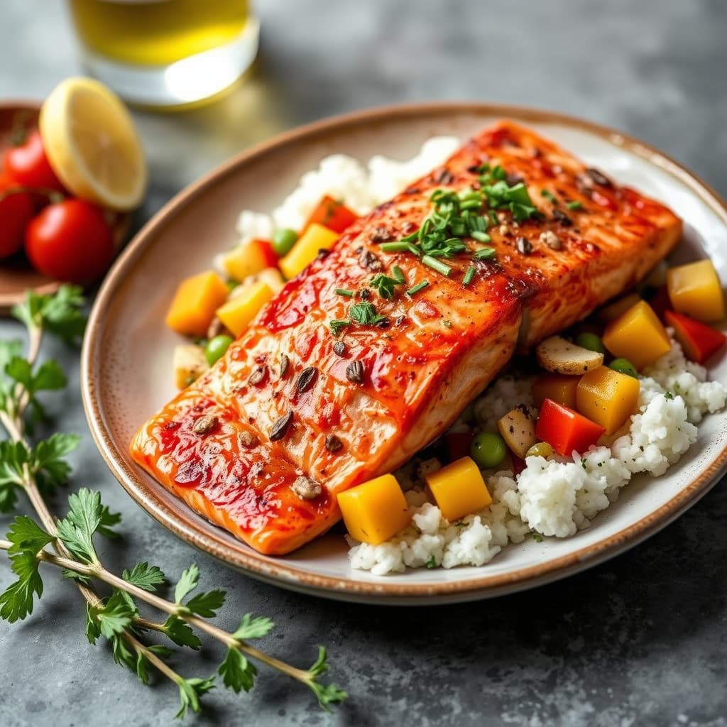 Sockeye-laks med succotash