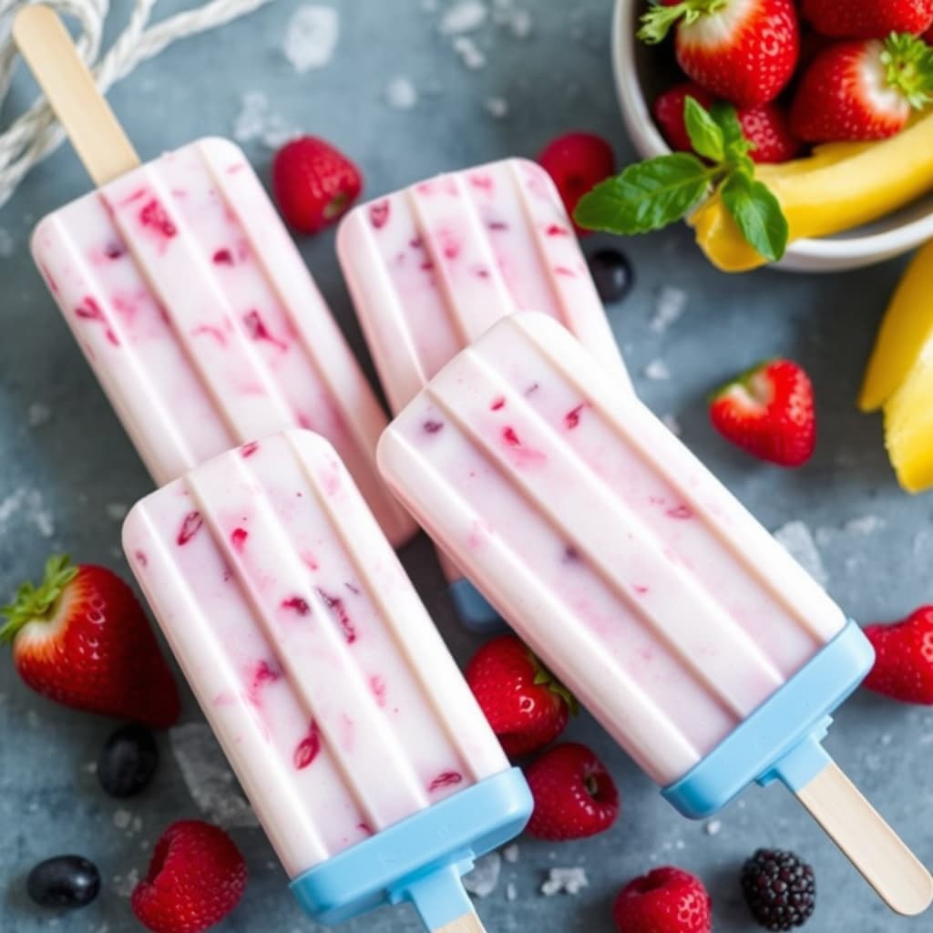 Sommerbær- og kokosmelk-is på pinne