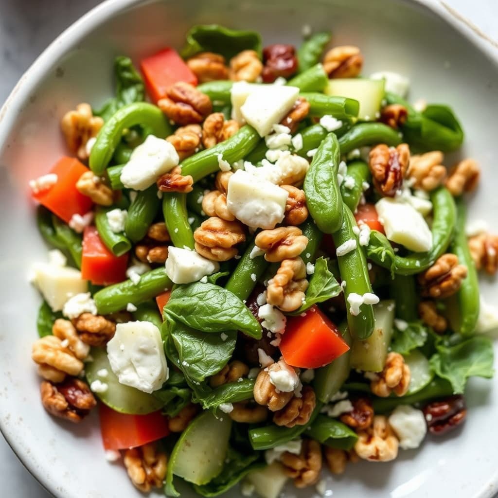 Sommerbønnesalat med ristet valnøtter og fersk pecorino