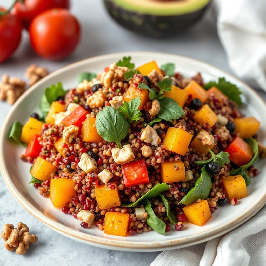 Sommergresskall- og rød quinoa-salat med valnøtter