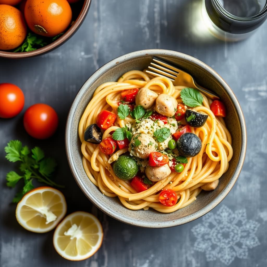 Sommergrønnsakspasta med scampi