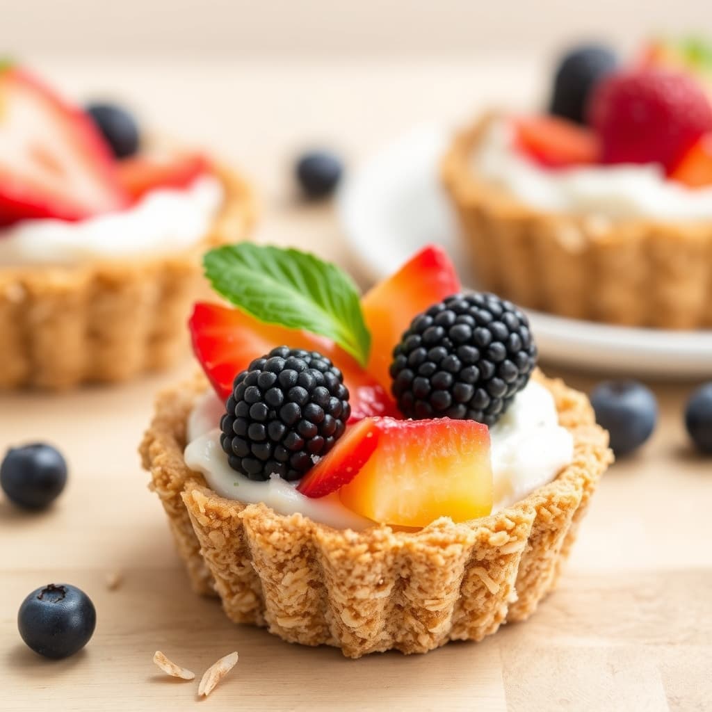 Sommerlige fruktterter med kokos- og havrebunn