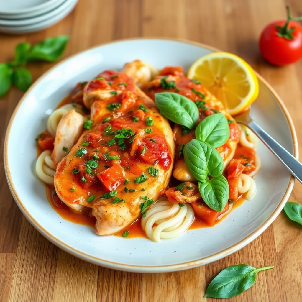 Sommerskinkegryte med tomat- og basilikumsauce