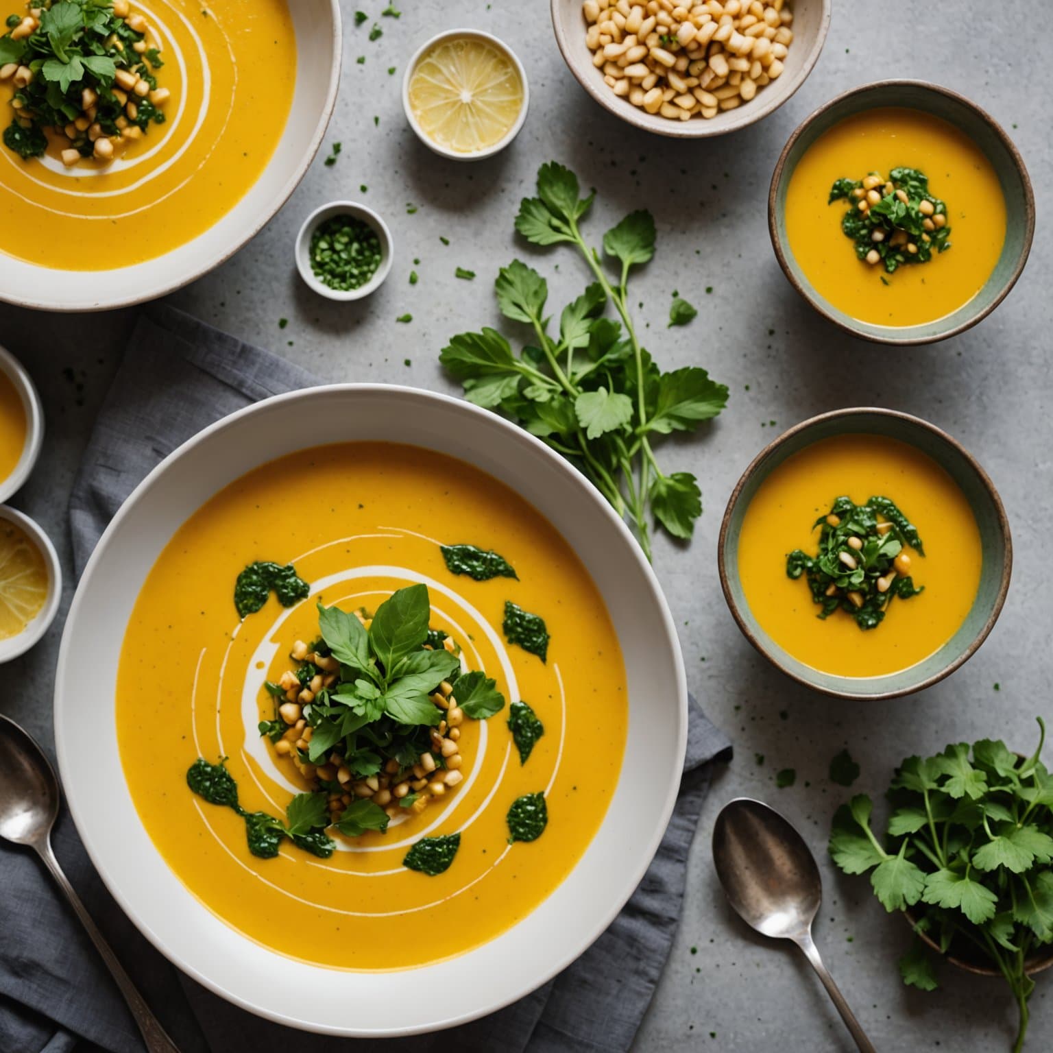 Sommersquash-suppe med persille- og myntpistou