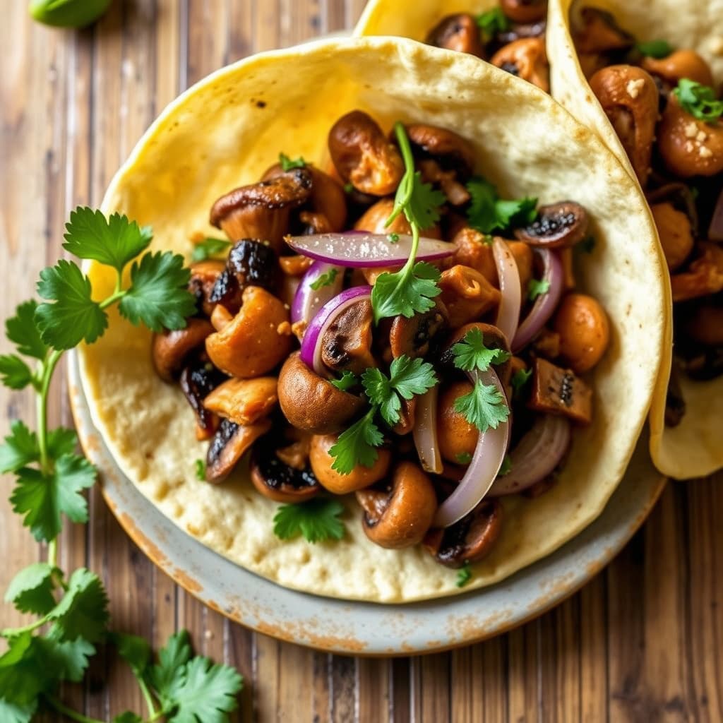 Sopp- og løkvegetartacos